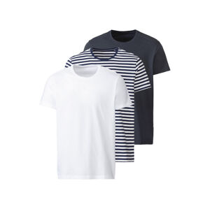 LIVERGY® Pánske bavlnené tričko, 3 kusy (S (44/46), pruhy/námornícká modrá/biela)