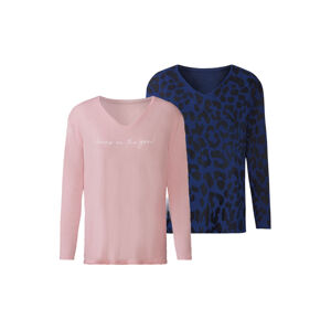 esmara Dámske tričko s dlhým rukávom, 2 kusy (L (44/46), modrá/ružová)