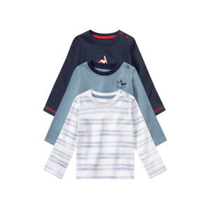 lupilu® Detské bavlnené tričko s dlhým rukávom pre bábätká BIO, 3 kusy (86/92, biela/námornícka modrá/modrá)