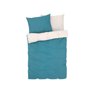 LIVARNO HOME Mako-saténová posteľná bielizeň, 200 x 220 cm (modrá/béžová)