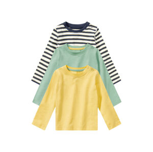lupilu Detské bavlnené tričko s dlhým rukávom pre bábätká BIO, 3 kusy (62/68, pruhy/zelená/žltá)