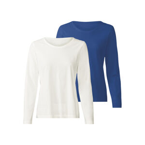 esmara® Dámske tričko s dlhým rukávom, 2 kusy (M (40/42), modrá/biela)