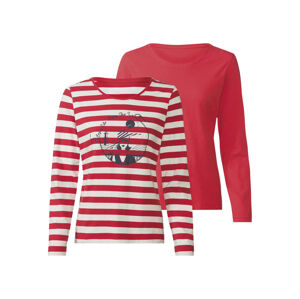esmara® Dámske tričko s dlhým rukávom, 2 kusy (M (40/42), červená/pruhy)