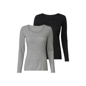 esmara® Dámske tričko s dlhým rukávom, 2 kusy (XS (32/34), čierna/sivá)