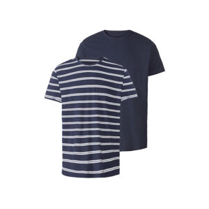 LIVERGY® Pánske bavlnené tričko, 2 kusy (S (44/46), námornícka modrá/biele pruhy)