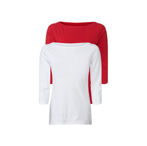 esmara® Dámske tričko s 3/4 rukávom, 2 kusy (L (44/46), červená/biela)