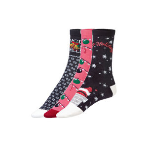 esmara® Dámske vianočné ponožky, 3 páry (35/38, navy modrá/ružová)