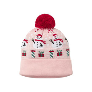 Detská pletená vianočná čiapka (116/128, snehuliak/ružová)