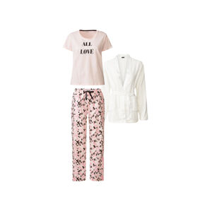 esmara Dámske pyžamo s mikinou, 3-dielna súprava (L (44/46), biela/ružová/vzor)