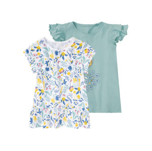 lupilu® Dievčenské bavlnené tričko, 2 kusy (110/116, biela vzorovaná/modrá)
