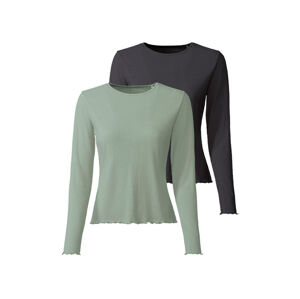 esmara® Dámske tričko s dlhým rukávom, 2 kusy (XS (32/34), čierna/zelená)