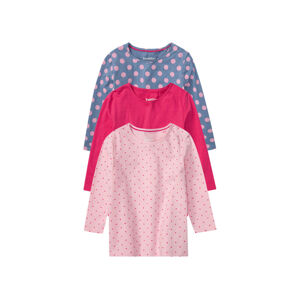 lupilu® Dievčenské tričko s dlhým rukávom, 3 kusy (98/104, bodky/bledoružová/ružová/modrá)