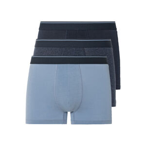 LIVERGY® Pánske bavlnené boxerky, 3 kusy (L, námornícka modrá/modrá)