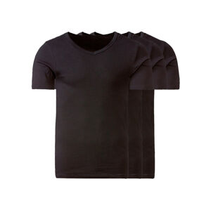 LIVERGY® Pánske tričká z jemnej rebrovitej pleteniny, 3 kusy (XL, čierna, výstrih v tvare „V“)