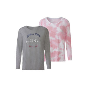 esmara Dámske tričko s dlhým rukávom, 2 kusy (XS (32/34), sivá/ružová)