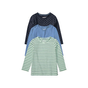 lupilu® Dievčenské tričko s dlhým rukávom, 3 kusy (86/92, pruhy/bodky/zelená/navy modrá/modrá)