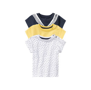 lupilu Detské bavlnené tričko pre bábätká BIO, 3 kusy (74/80, biela/žltá/námormícka modrá)