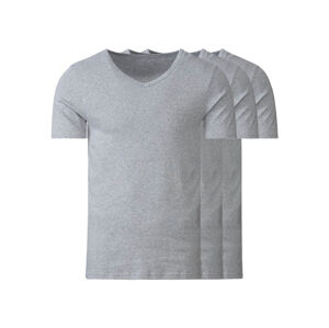 LIVERGY® Pánske tričká z jemnej rebrovitej pleteniny, 3 kusy (M, sivá, výstrih v tvare „V“)