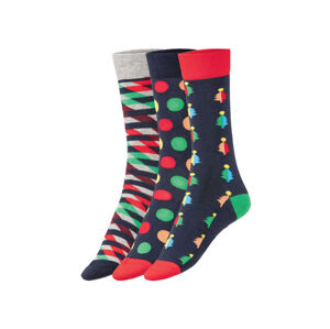 Fun Socks Unisex ponožky, 3 páry (36/40, modrá/pruhy/bodky)