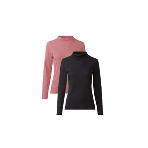 esmara® Dámske tričko s dlhým rukávom, 2 kusy (M (40/42), ružová/čierna)