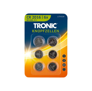 TRONIC® Gombíkové batérie, 6 kusov (lítiová batéria CR2016)